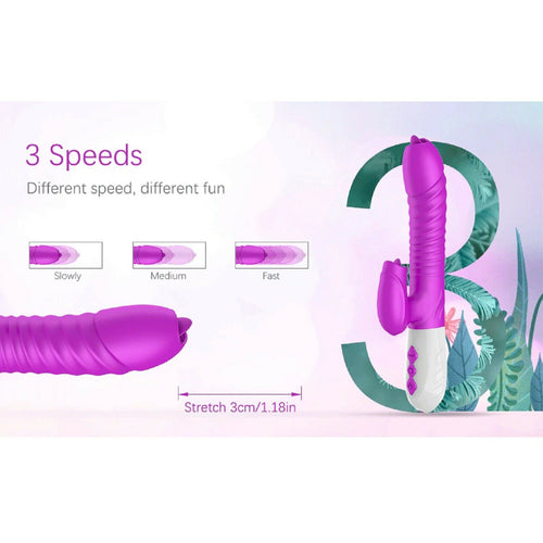 Licking Thrusting Rabbit Clit Vibrator Rechargeable Dildo Big Telescopic Sex Toy