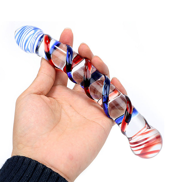 Crystal Glass Double Ended Dildo Dong Curved Thruster Textured Adult Sex Toy NEW