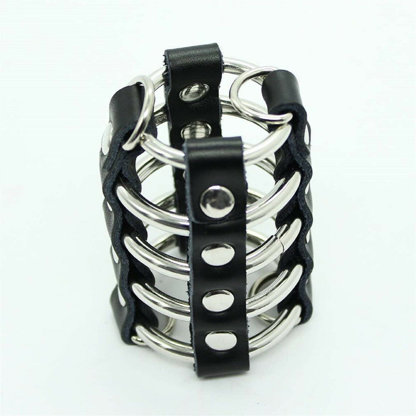 BDSM Cock Penis Cage Male Chastity Restraint Bondage Ball Stretcher Ring Leather