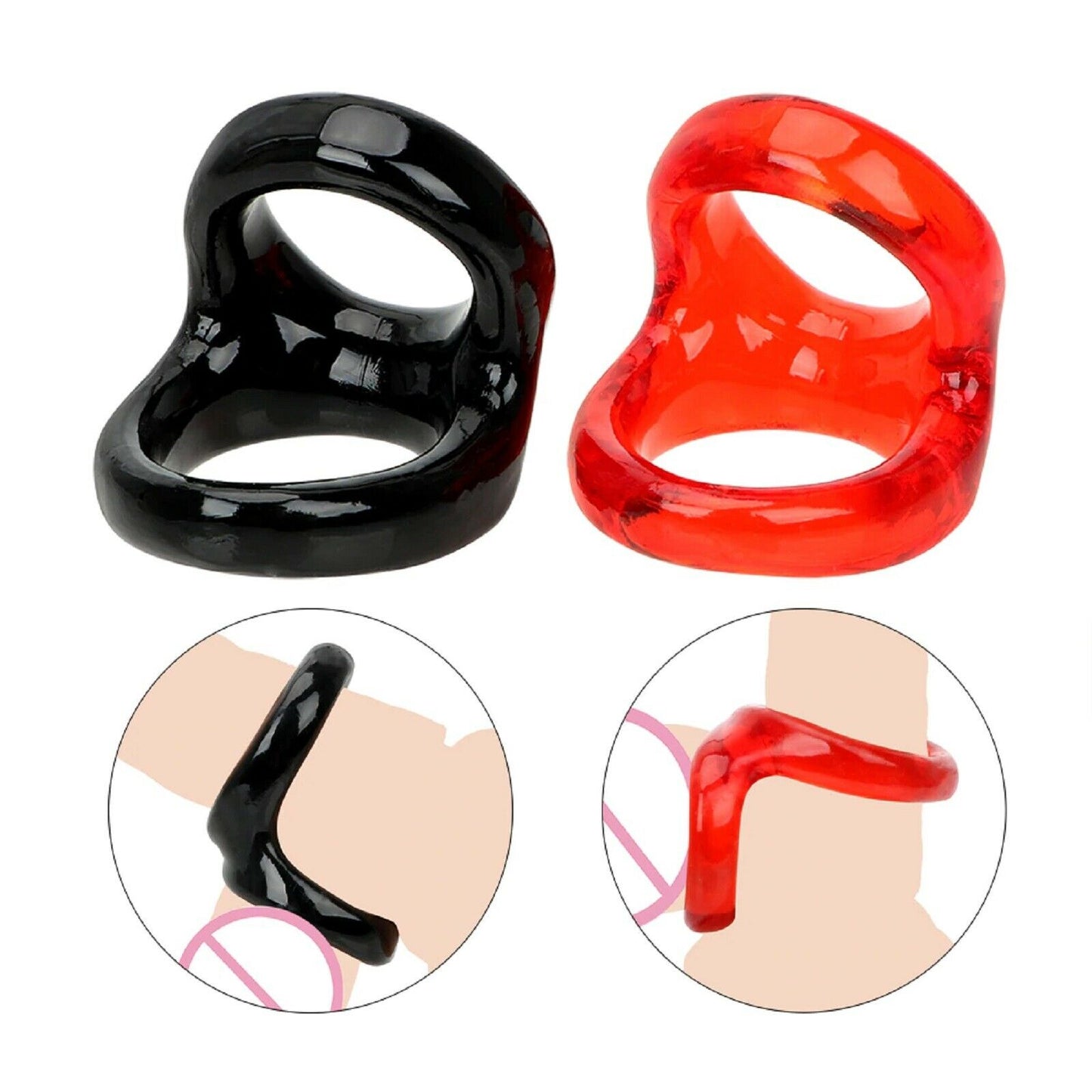 Double Cock Ring Bigger Erection Penis Delay Ejaculation Male Silicone Sex Toy