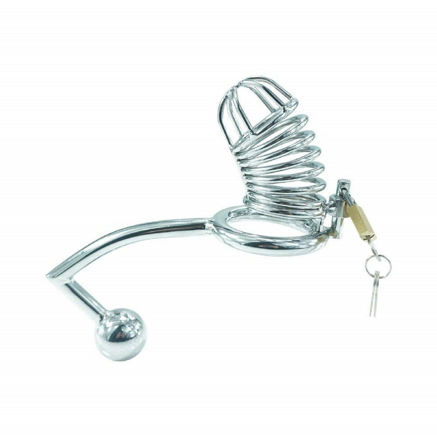 BDSM Metal Penis Cock Cage Male Steel Chastity Kit Anal Intruder Butt Plug Hook
