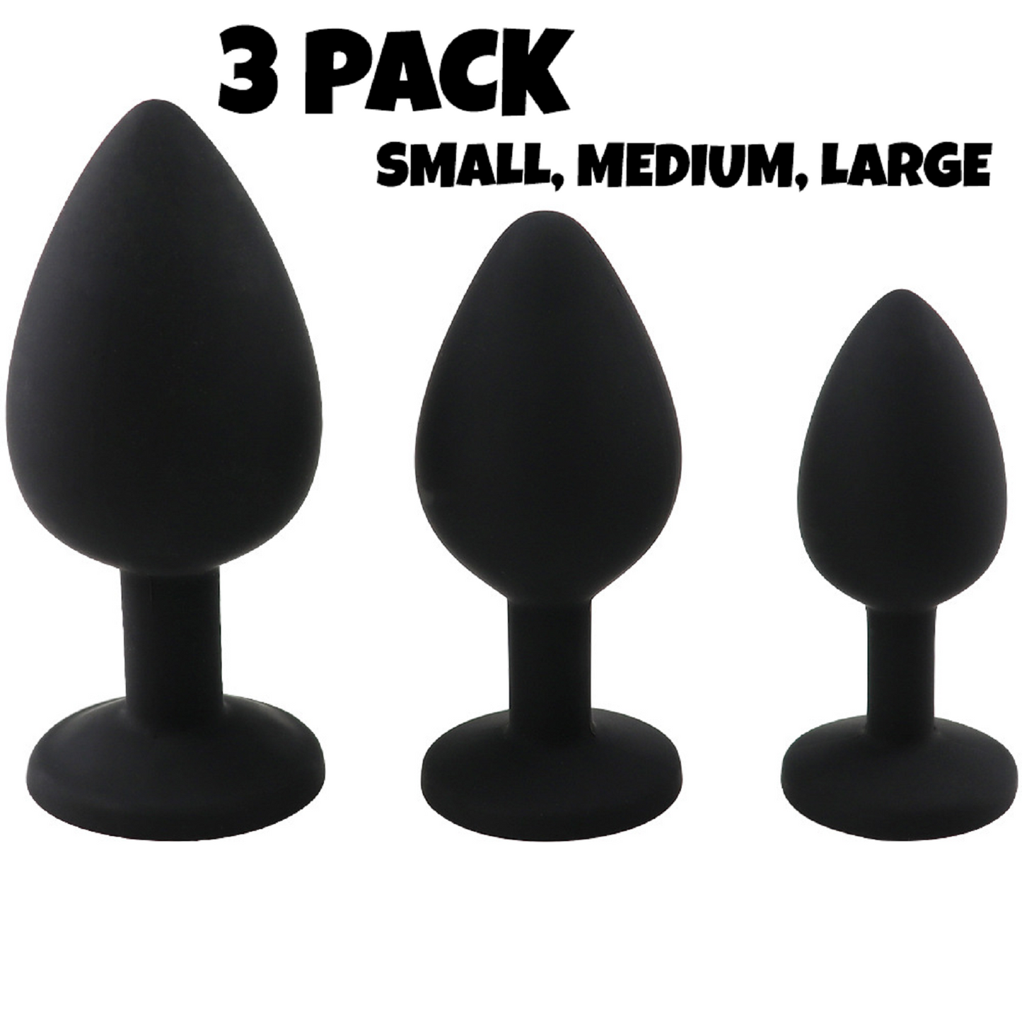 3 Pack Anal Butt Plug Crystal Jewel Gem Silicone Dildo Mens Beads BDSM Sex Toy