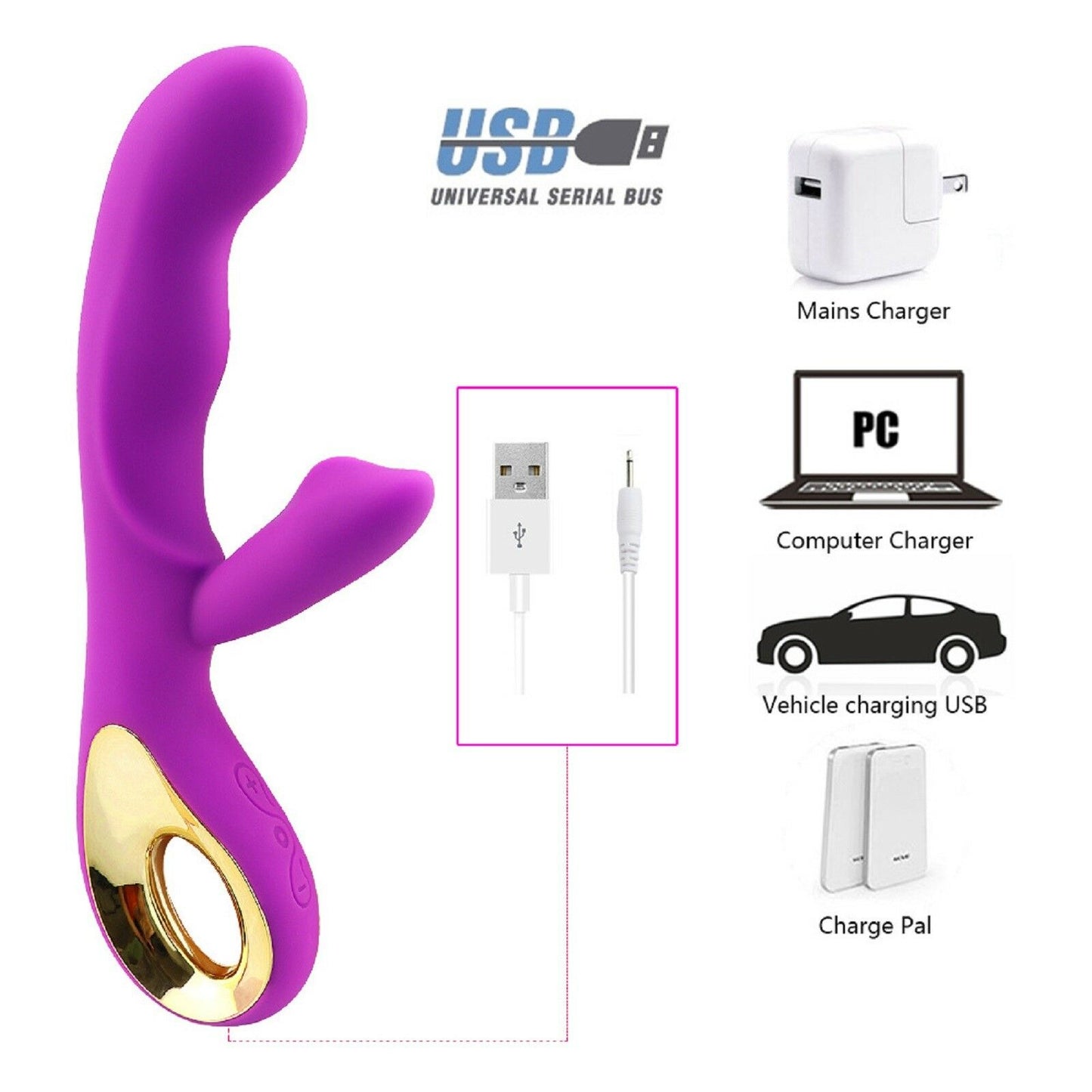 Rabbit Clit Vibrator Dildo G-Spot Clitoris Rechargeable Wand Female Anal Sex Toy