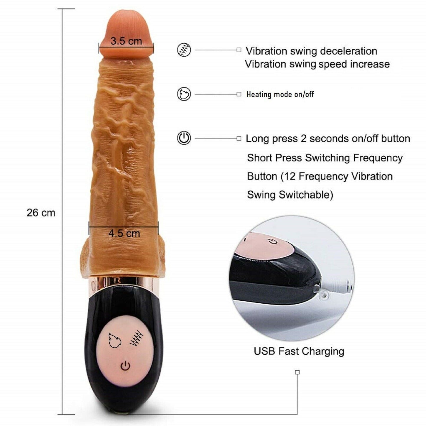 7" Realistic Dildo Vibrating Rotating Heating Dong Rechargeable Vibrator Sex Toy