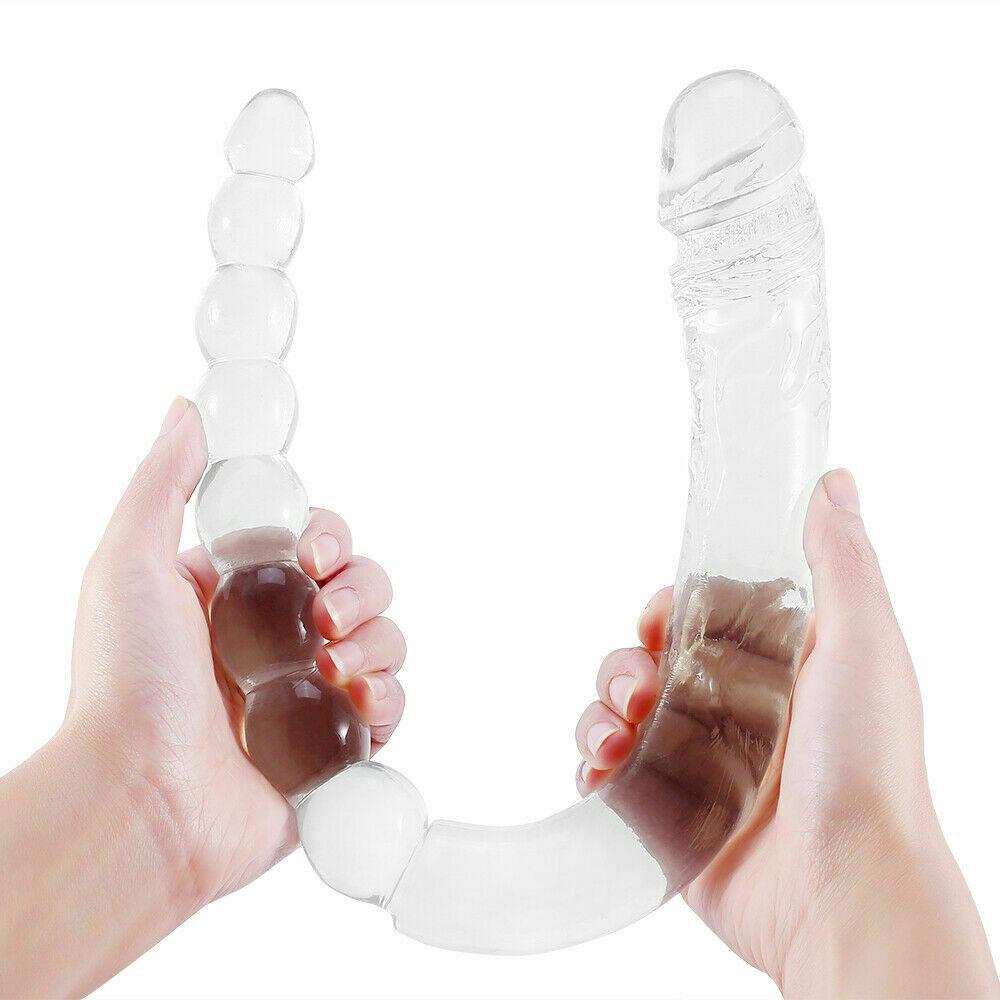 47cm Double Ended Crystal Anal Beads Dildo Dong Penis Lesbian Adult Sex Toy New