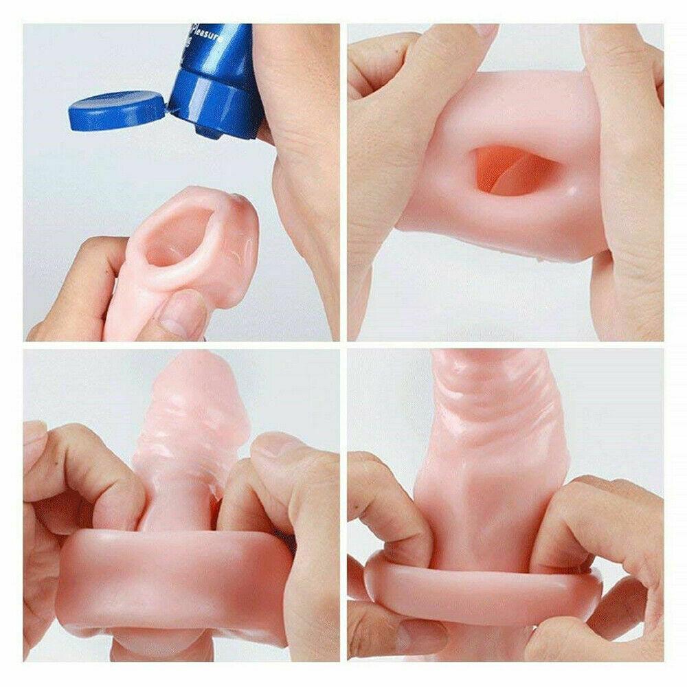 Realistic Penis Extender Sleeve Delay Cock Extension Men Ring Girth Sex Toy
