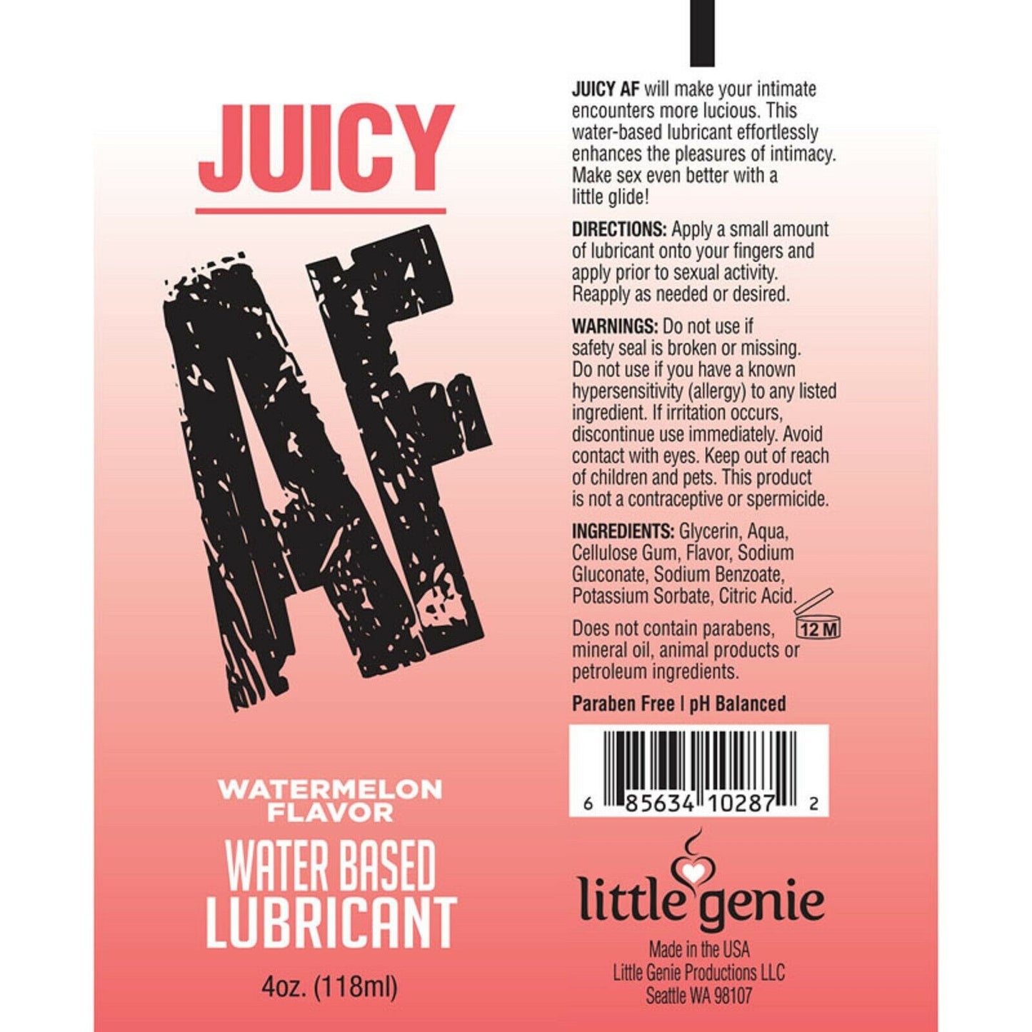 Juicy AF Lube Water Base Personal Lubricant Tube Anal Couple Sex Toy Safe New