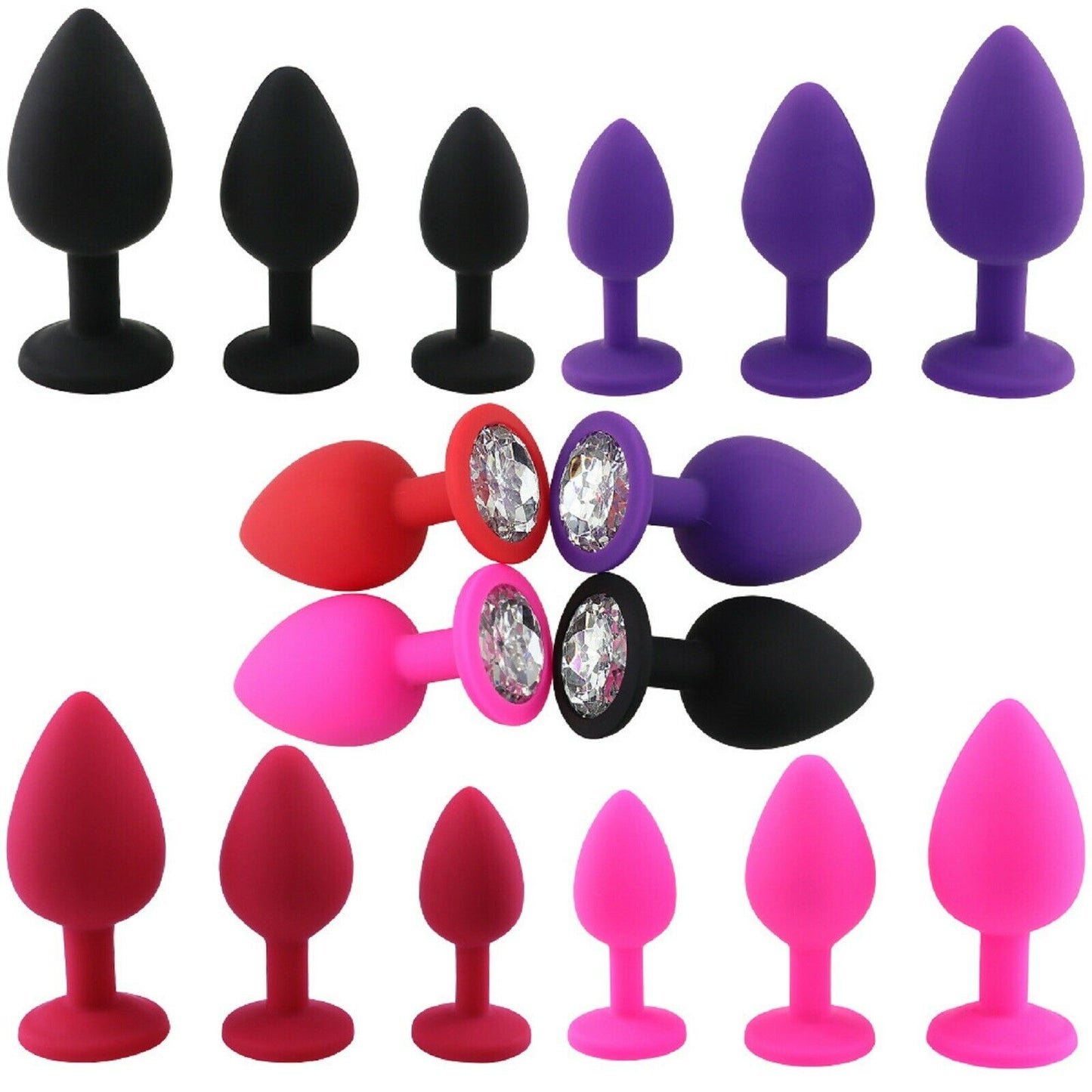 3 Pack Anal Butt Plug Crystal Jewel Gem Silicone Dildo Mens Beads BDSM Sex Toy