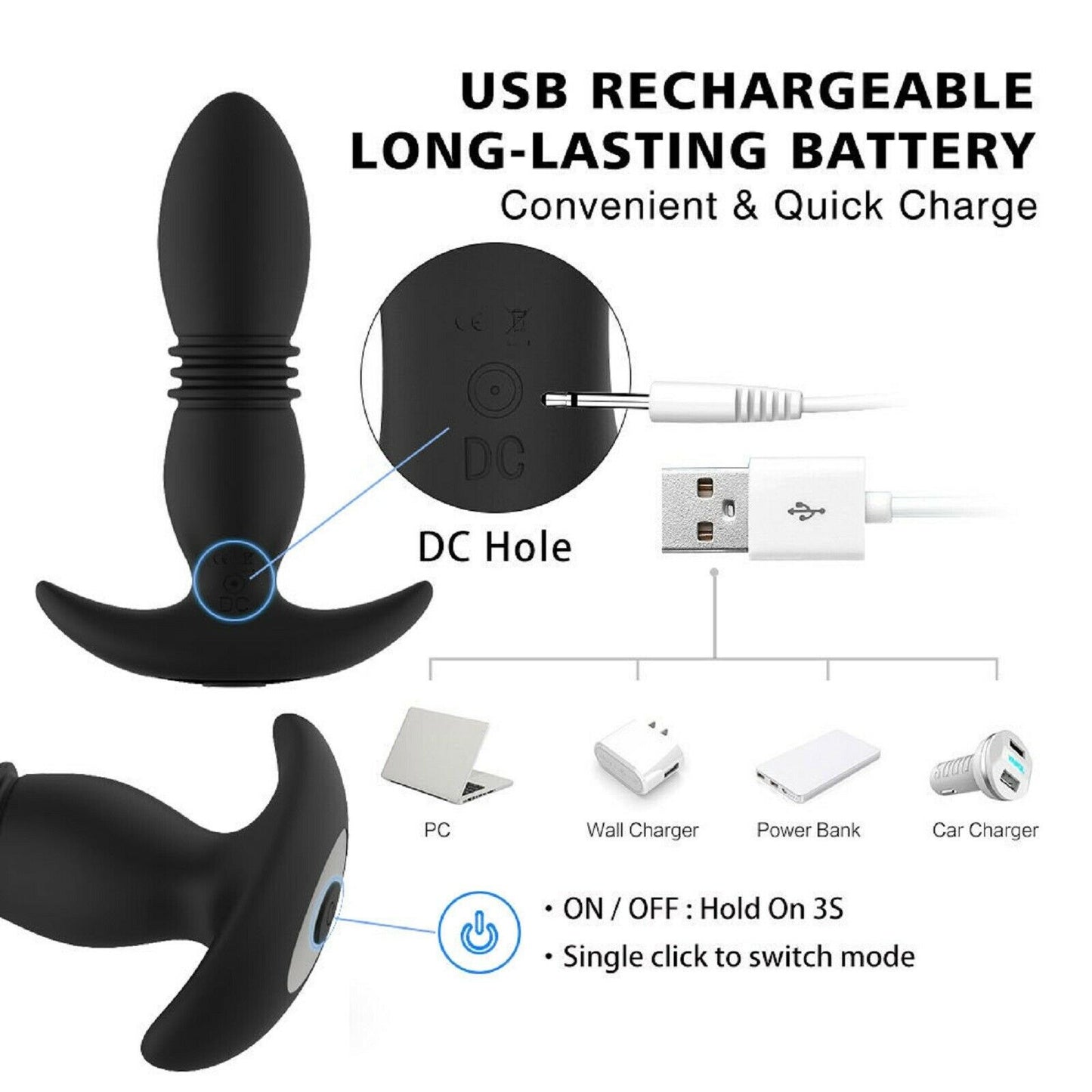 Vibrating Prostate Massager Thrusting Anal Butt Plug Vibrator Remote Big Sex Toy