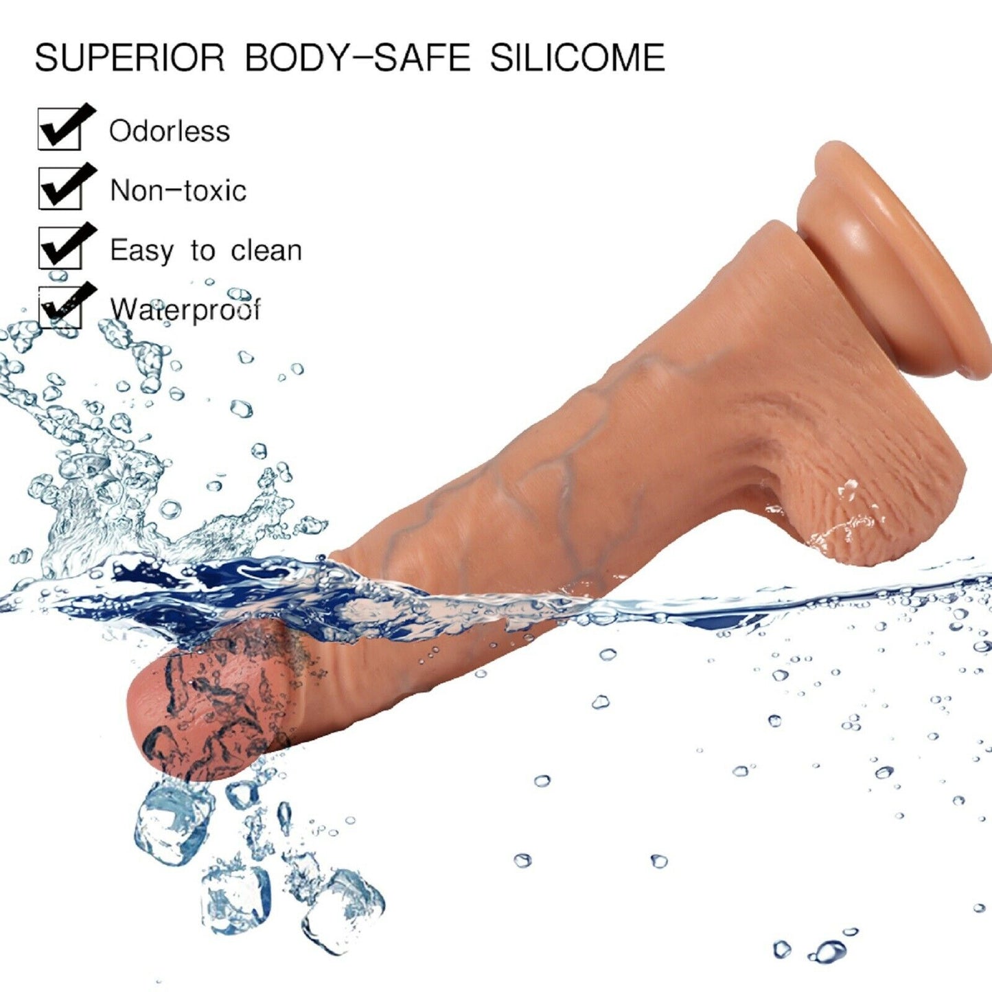 7.8" Realistic Dildo Dong Penis Cock Suction Cup Soft Head & Balls Adult Sex Toy