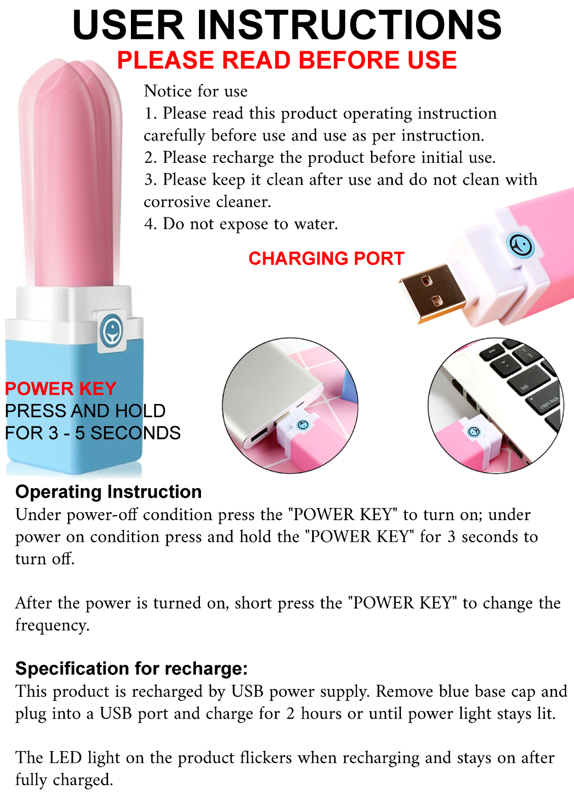 USB Lipstick Bullet Vibrator Massager G-Spot Dildo Vibe Clit Discreet Sex Toy