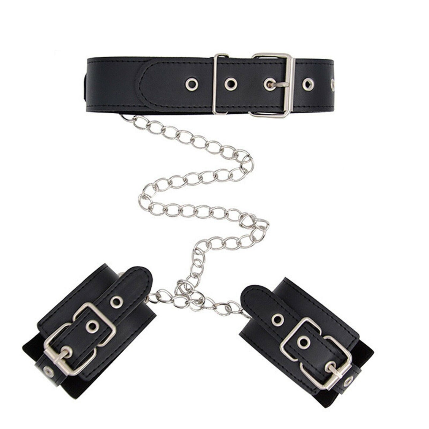 BDSM Collar Handcuffs Bondage Restraint Wrist Metal Choker Behind Back Sex Toy