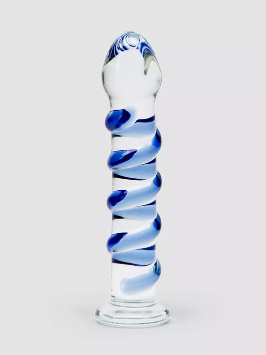 Crystal Glass Dildo Dong Thruster Blue Swirls Thick Textured Adult Sex Toy NEW