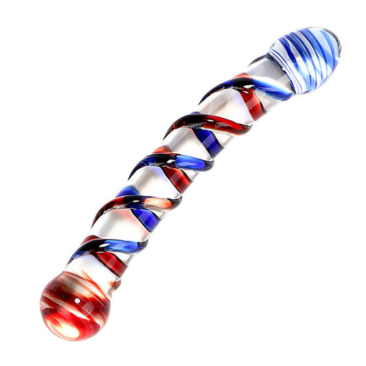 Crystal Glass Double Ended Dildo Dong Curved Thruster Textured Adult Sex Toy NEW
