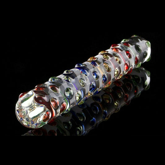 Crystal Glass Dildo Dong Thruster Double Ended Ribbed Textured Anal Plug Sex Toy