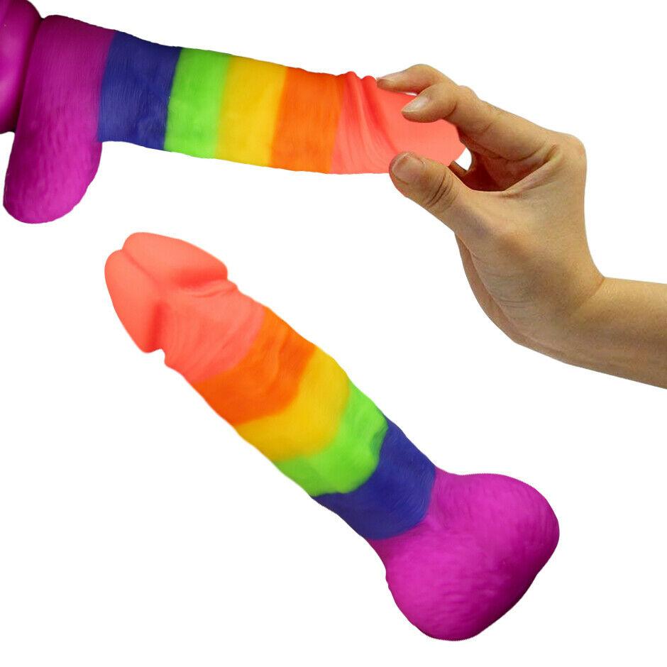 Rainbow Dildo Dong Realistic Penis Gay Cock Veined Shaft Suction Cup Sex Toy