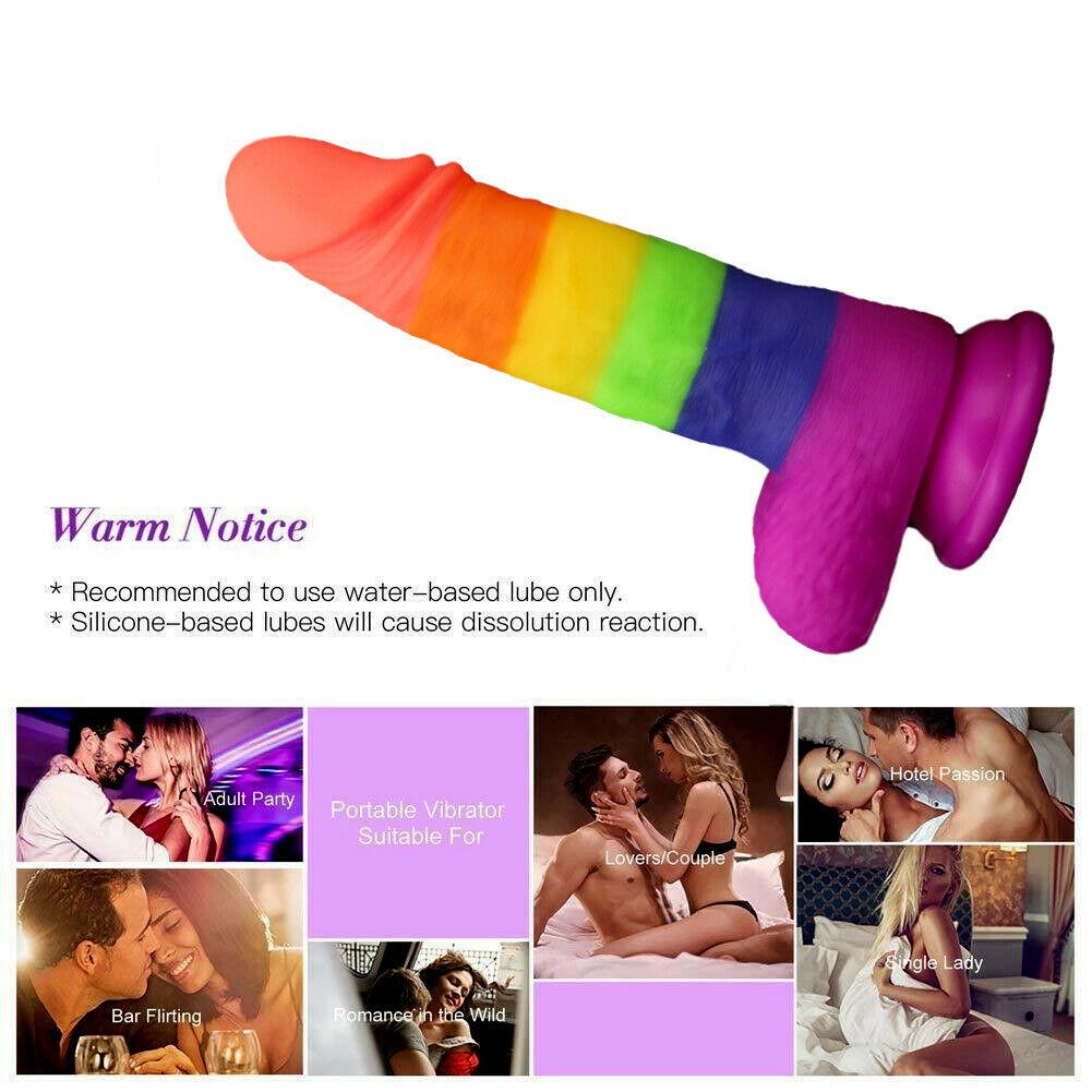 Rainbow Dildo Dong Realistic Penis Gay Cock Veined Shaft Suction Cup Sex Toy