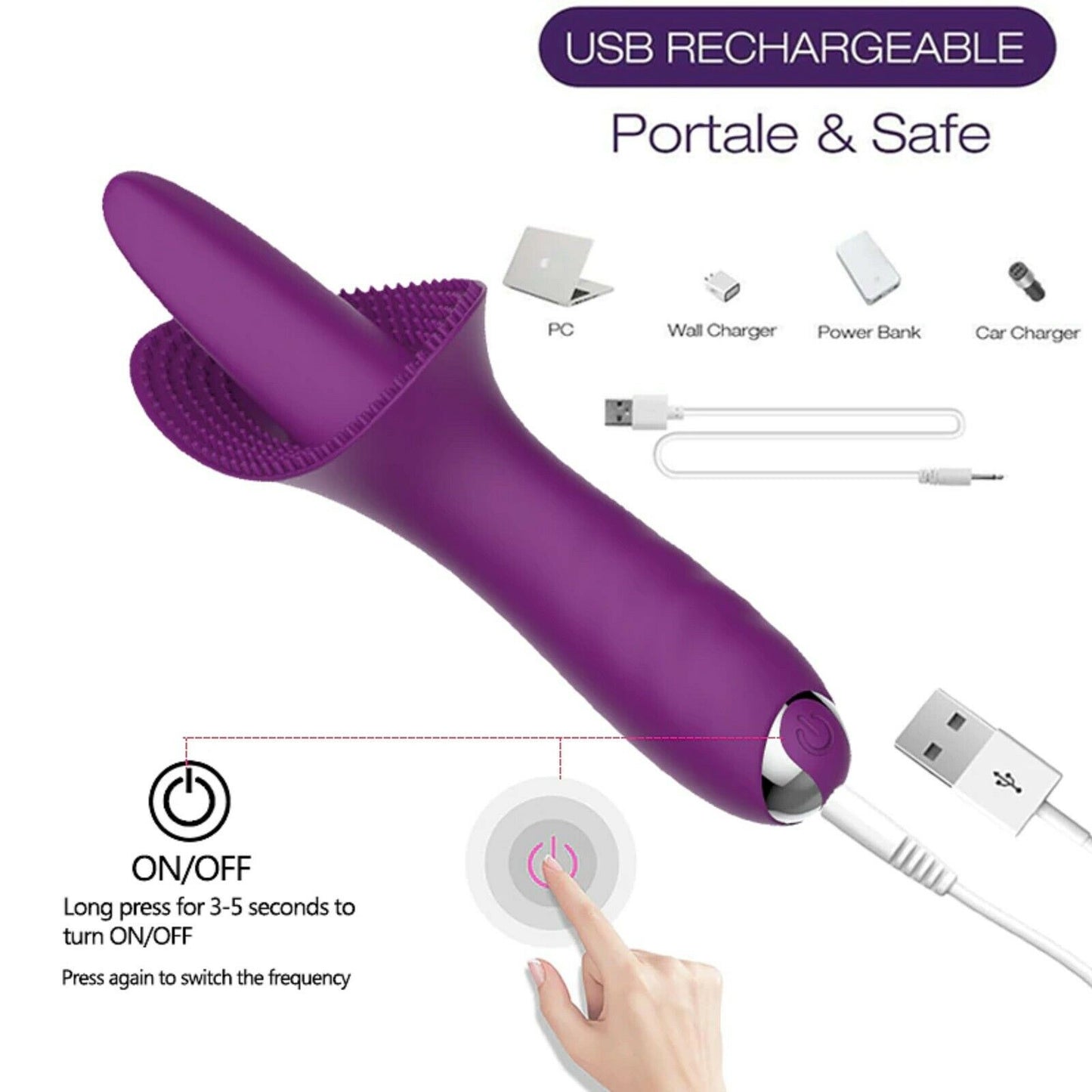 Licking Tongue Clitoris Vibrator Dildo G-Spot Nipple Clit Stimulator USB Sex Toy