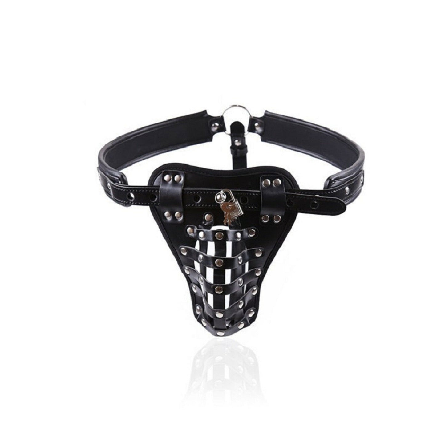 Male Chastity Cock Cage Belt Bondage BDSM G String Thong Faux Leather Sex Toy