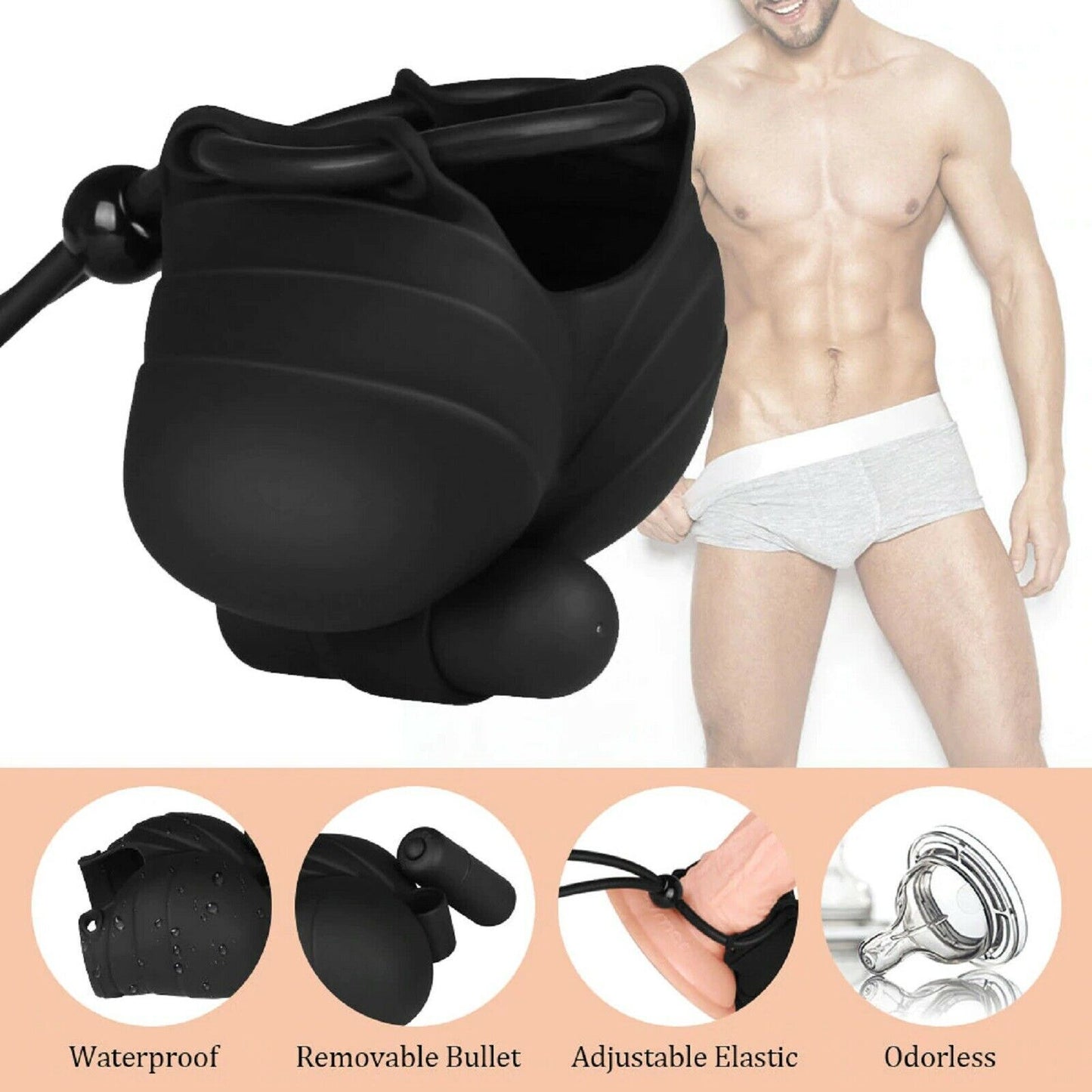 Vibrating Cock Ring Ball Scrotum Stretcher Chastity Couples Vibrator Sex Toy NEW