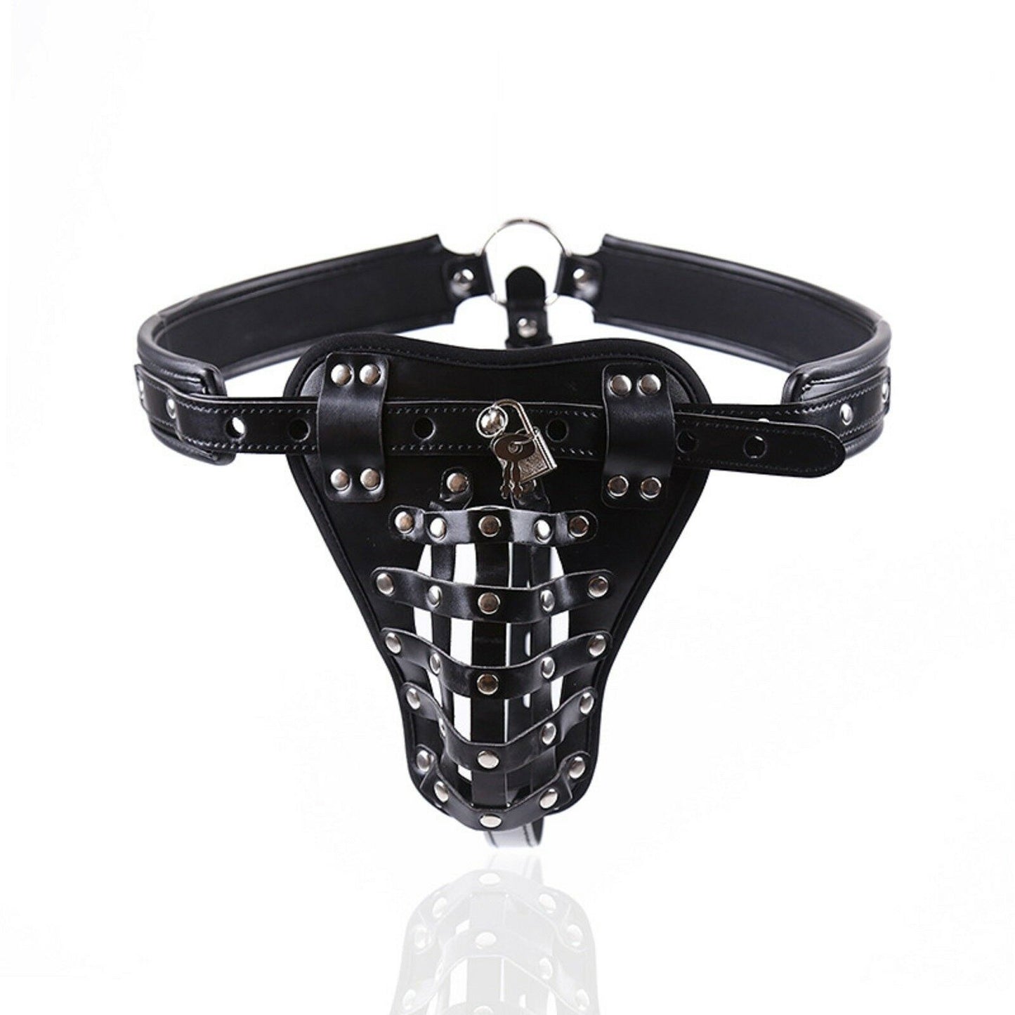 Male Chastity Cock Cage Belt Bondage BDSM G String Thong Faux Leather Sex Toy