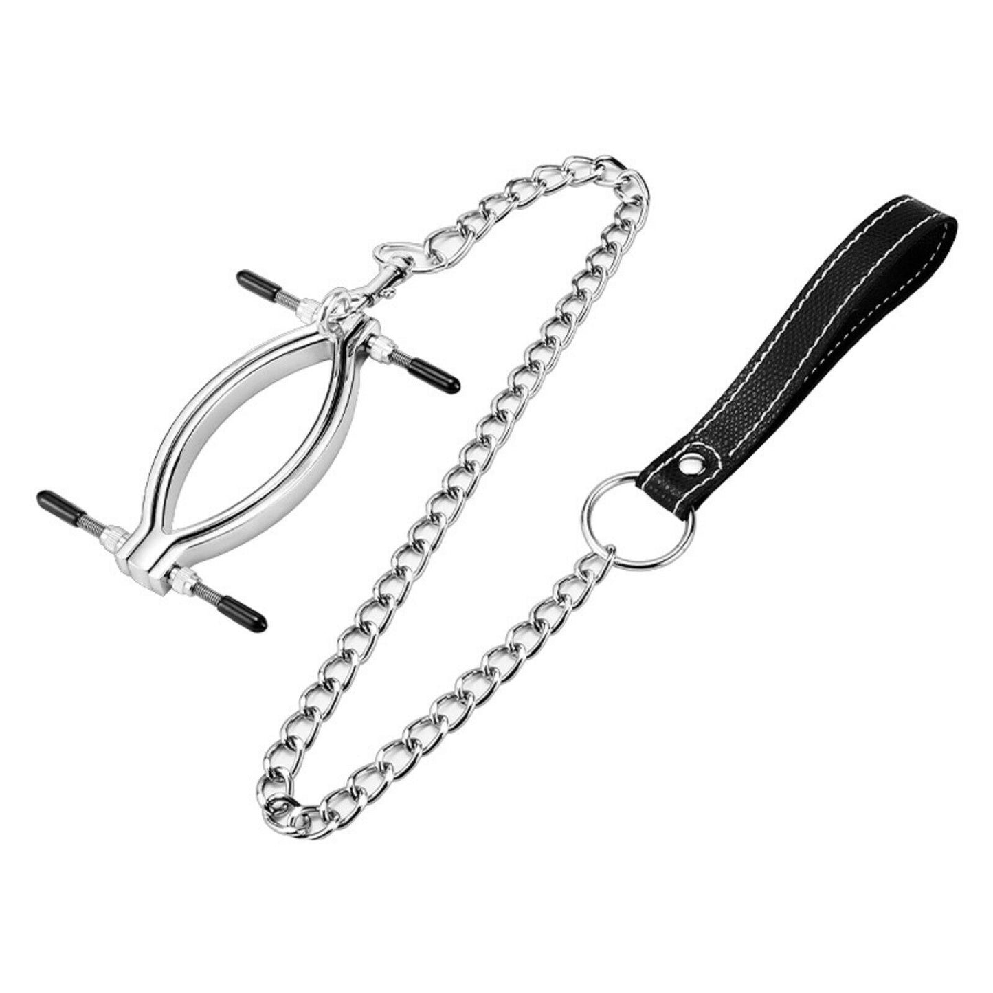 Alloy Clitoral Labia Clamps Metal Chain Leash Clip Fetish Bondage BDSM Sex Toy