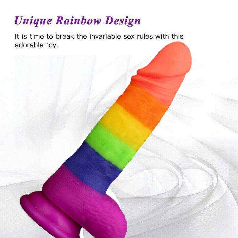 Rainbow Dildo Dong Realistic Penis Gay Cock Veined Shaft Suction Cup Sex Toy