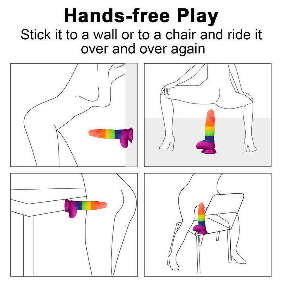 Rainbow Dildo Dong Realistic Penis Gay Cock Veined Shaft Suction Cup Sex Toy