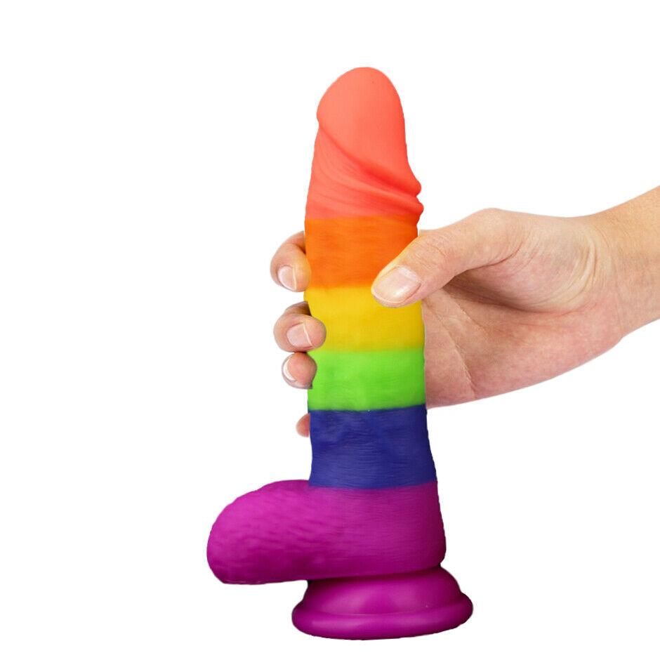 Rainbow Dildo Dong Realistic Penis Gay Cock Veined Shaft Suction Cup Sex Toy