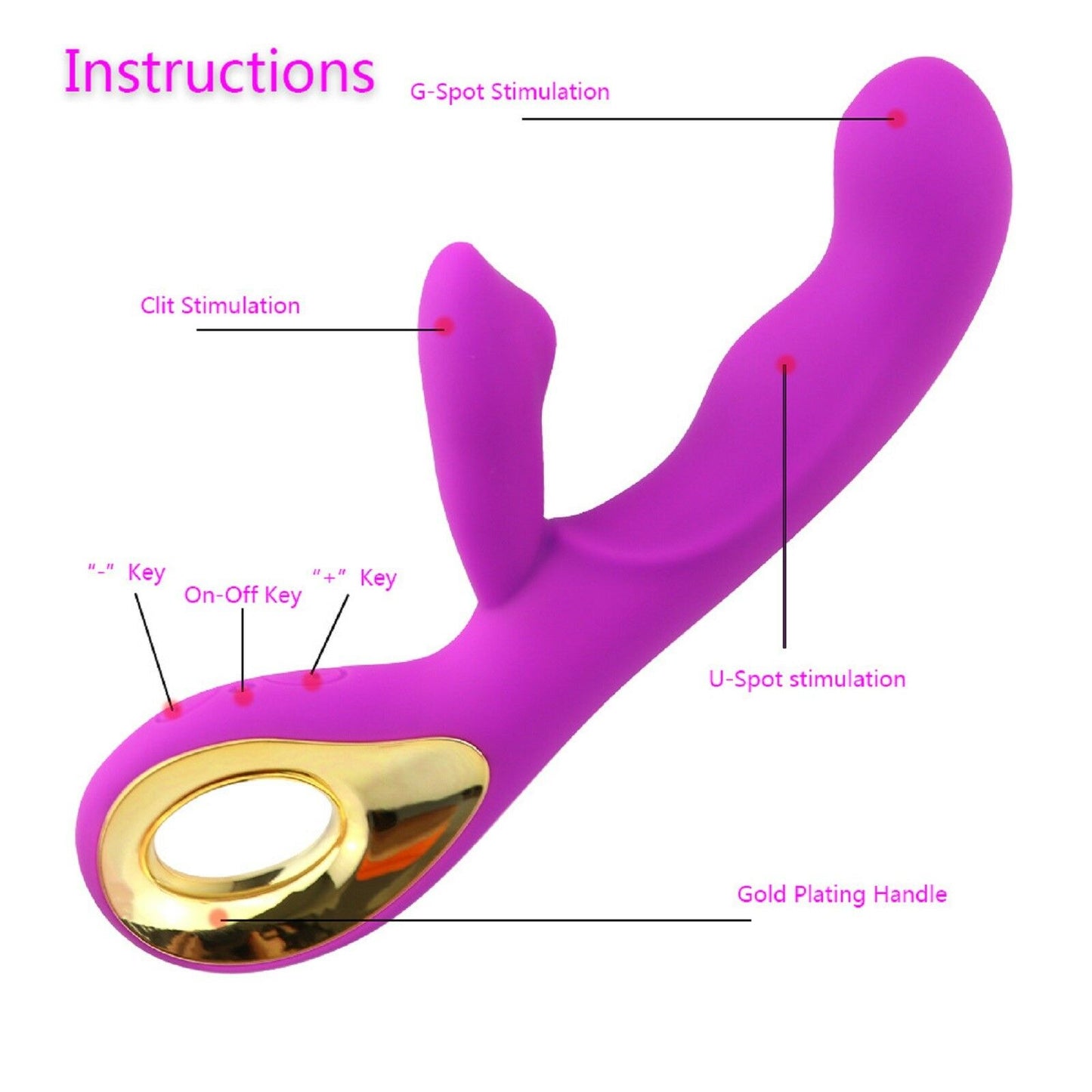 Rabbit Clit Vibrator Dildo G-Spot Clitoris Rechargeable Wand Female Anal Sex Toy