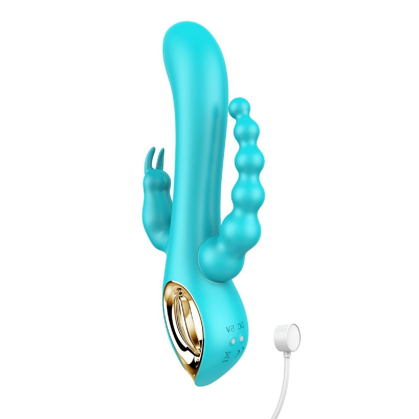 Triple Rabbit Dildo Vibrator G-Spot Clit Anal Beads Double Penetration Sex Toy