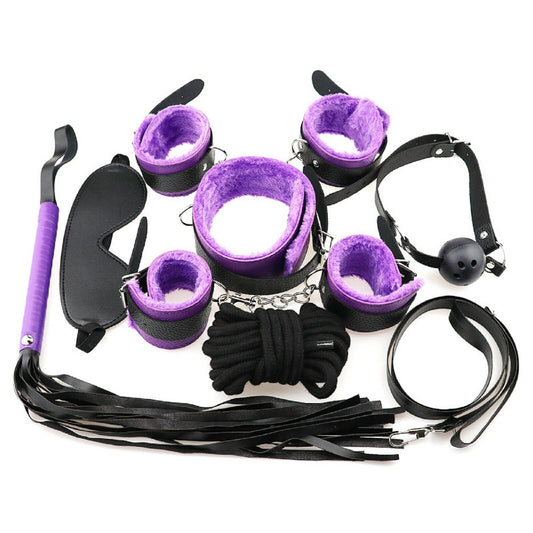 BDSM Bondage Kit Cuffs Restraint Fetish 10 pcs Pack Gag Flogger Adult Sex Toy
