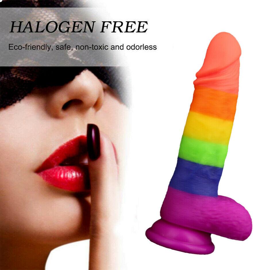 Rainbow Dildo Dong Realistic Penis Gay Cock Veined Shaft Suction Cup Sex Toy