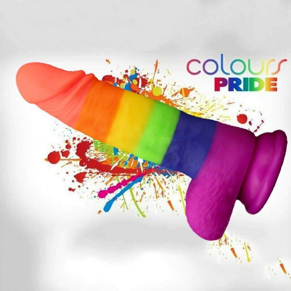 Rainbow Dildo Dong Realistic Penis Gay Cock Veined Shaft Suction Cup Sex Toy