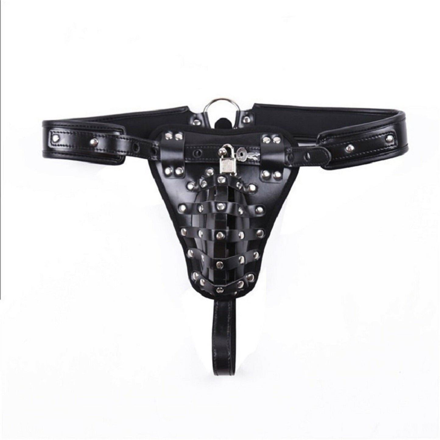 Male Chastity Cock Cage Belt Bondage BDSM G String Thong Faux Leather Sex Toy