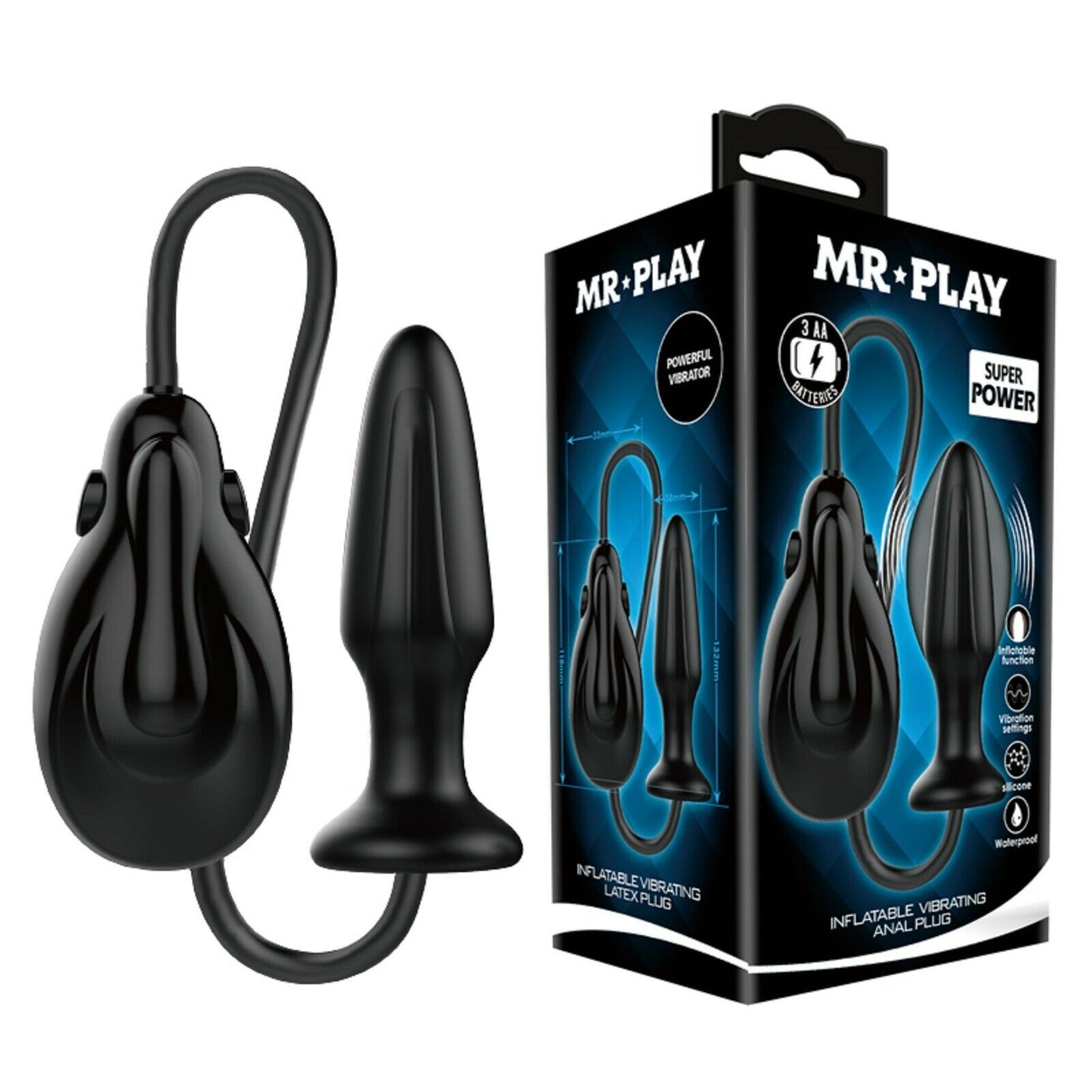 Inflatable Vibrating Anal Butt Plug Large Vibrator Prostate Massager Men Sex Toy