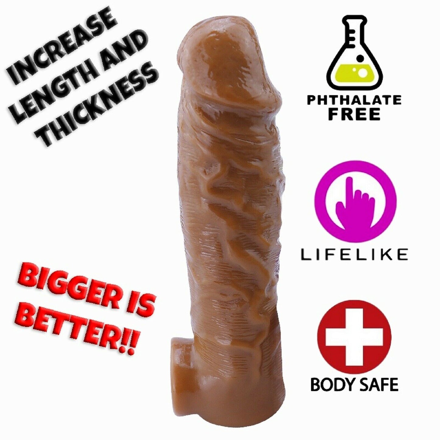 Penis Sleeve Extender Cock Ring Extension Men Dildo Enlarger Realistic Sex Toy