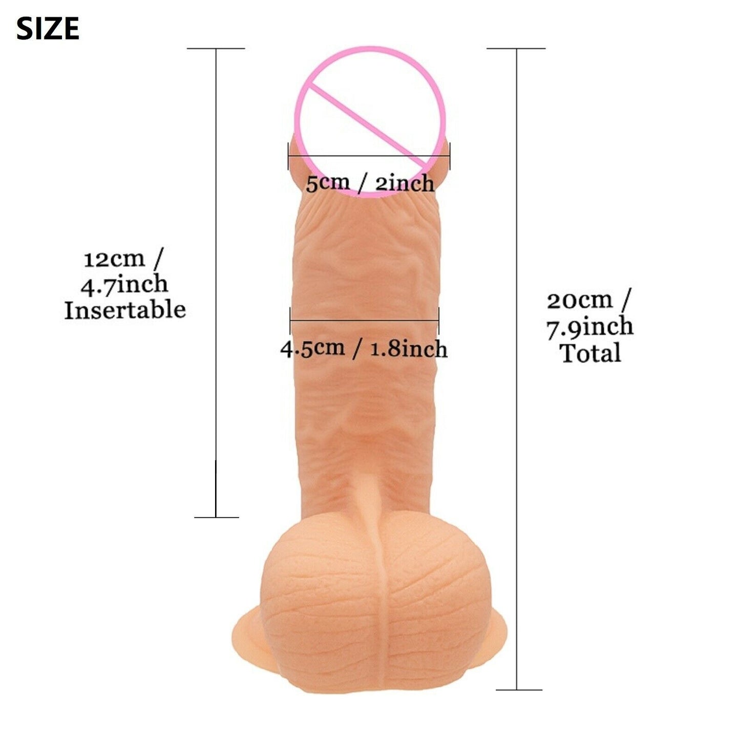 7.9" BIG Dildo Dong Realistic Penis Cock Massive Thick Suction Cup HUGE Sex Toy
