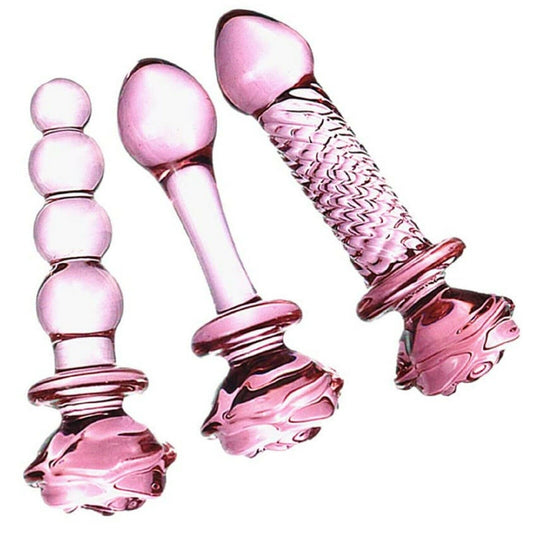 Rose Crystal Glass Anal Plug Dildo Dong Thruster Butt Anal Beads Adult Sex Toy