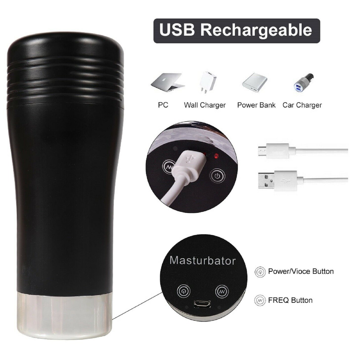 Vibrating Male Auto Masturbator Pussy Stroker Rechargeable Realistic Men Sex Toy