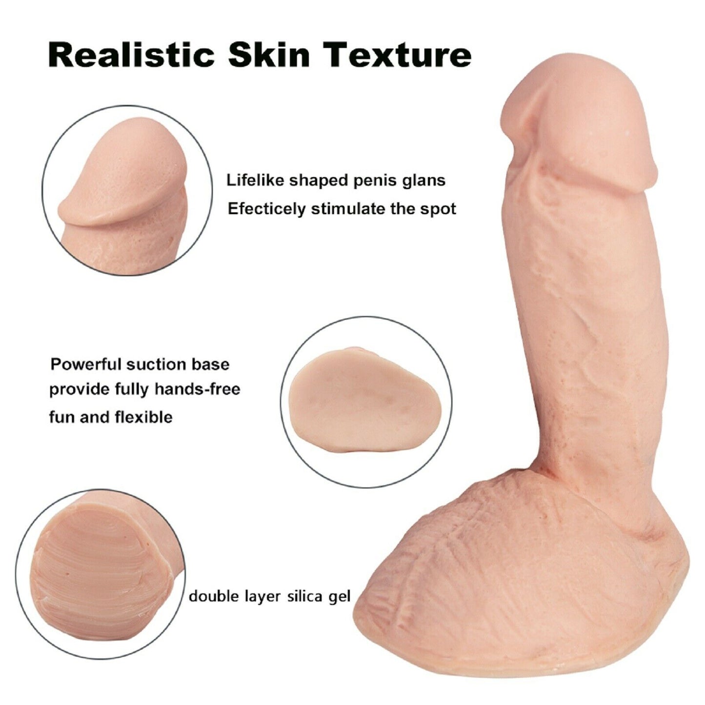 7.28" Realistic Dildo Dong Cock Penis Suction Cup Lifelike Soft Adult Sex Toy