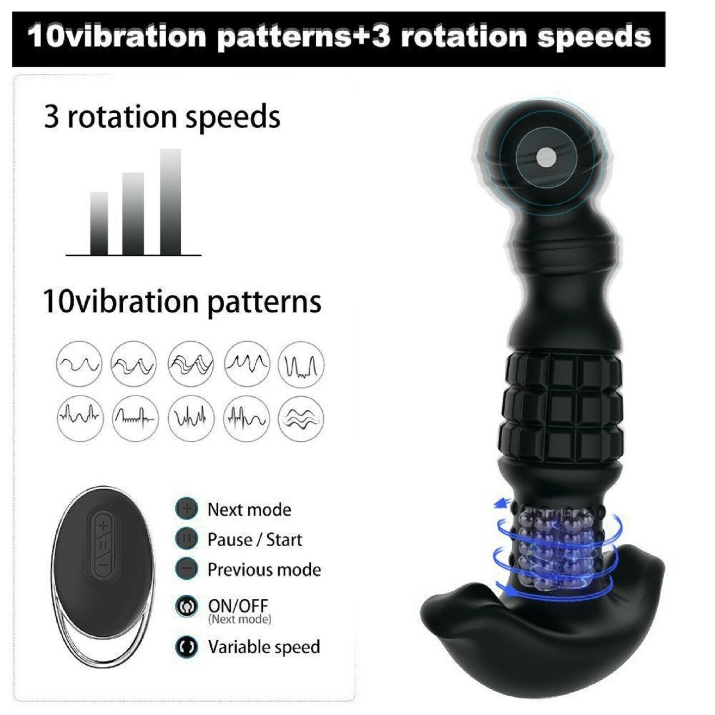 Male Vibrating Prostate Massager Remote Large Anal Plug Vibrator Mens Sex Toy