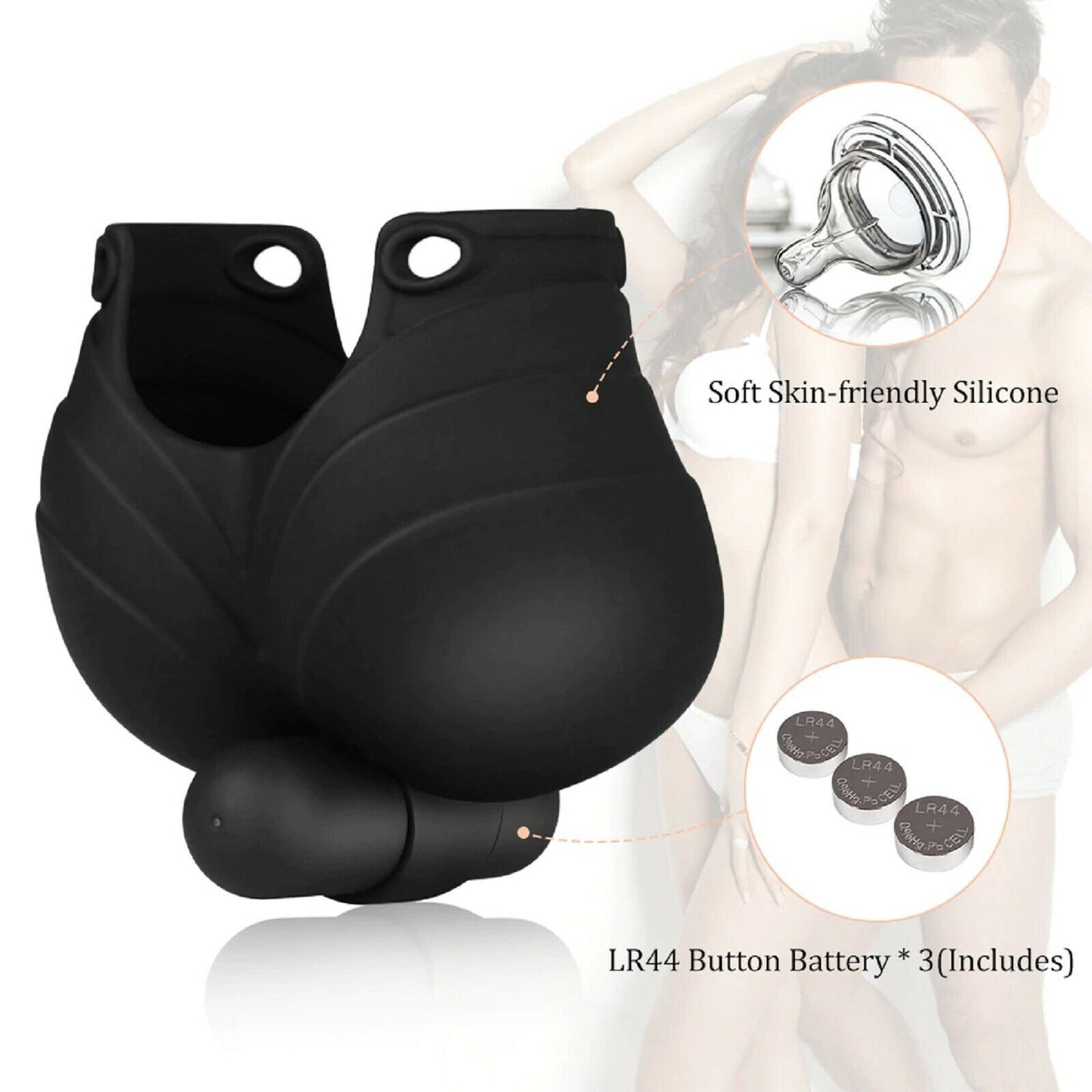 Vibrating Cock Ring Ball Scrotum Stretcher Chastity Couples Vibrator Sex Toy NEW