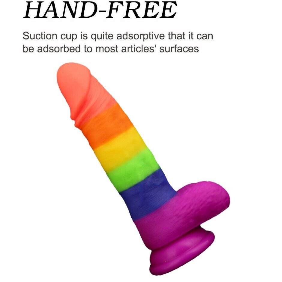 Rainbow Dildo Dong Realistic Penis Gay Cock Veined Shaft Suction Cup Sex Toy