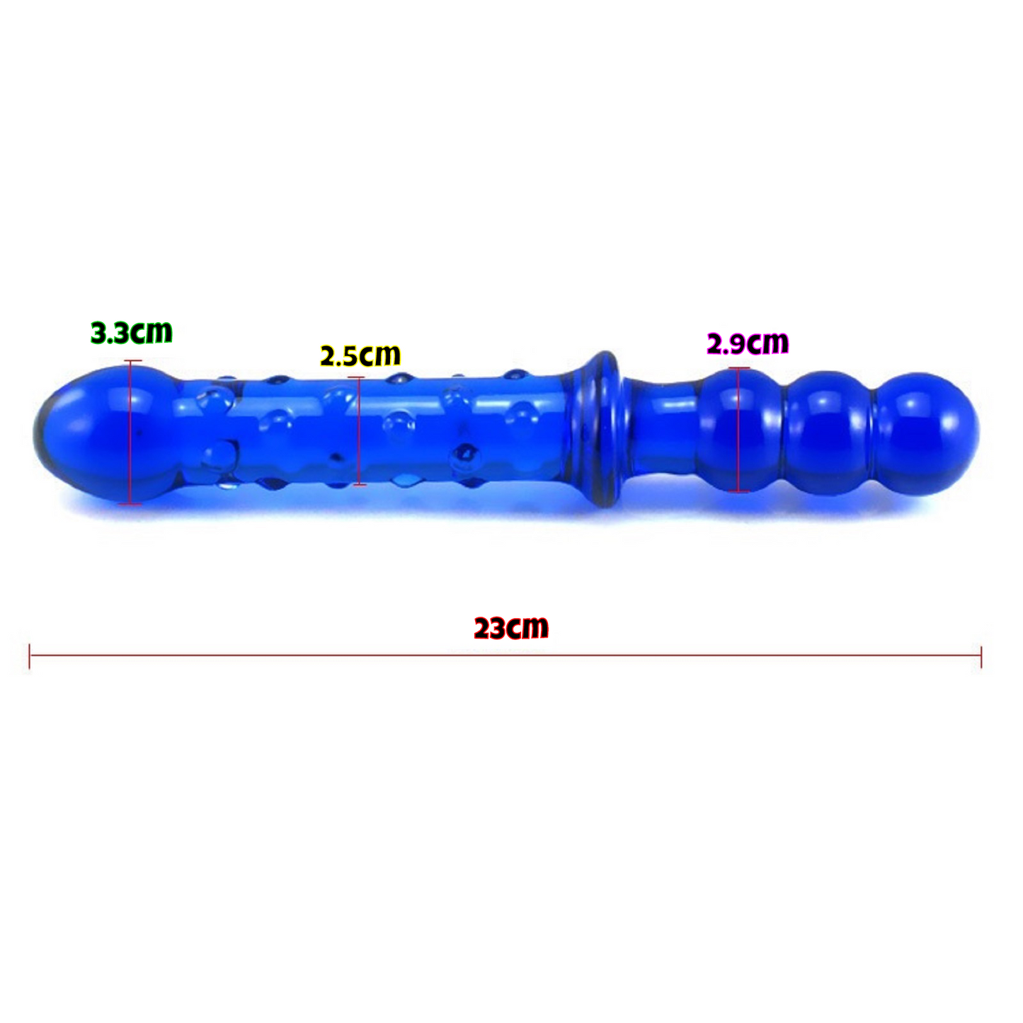 23cm Blue Glass Dildo Dong Textured Thruster Anal Plug Beads Butt Plug Sex Toy