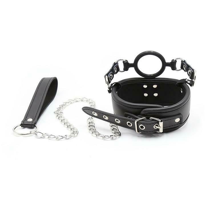 BDSM Bondage Collar Set Leash Chain Restraints O Open Mouth Gag Ring Kit Sex Toy