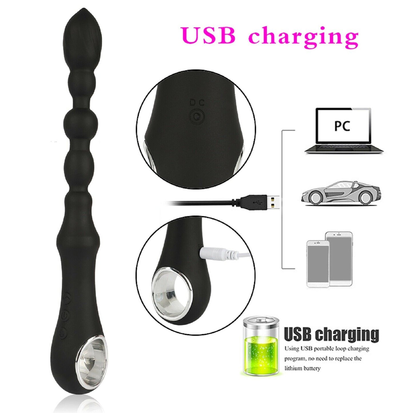 Prostate Massager Anal Beads Vibrator G-Spot Large  Butt Plug Dildo Men Sex Toy