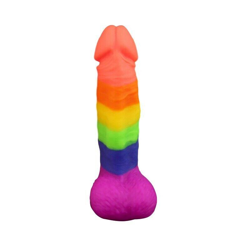 Rainbow Dildo Dong Realistic Penis Gay Cock Veined Shaft Suction Cup Sex Toy