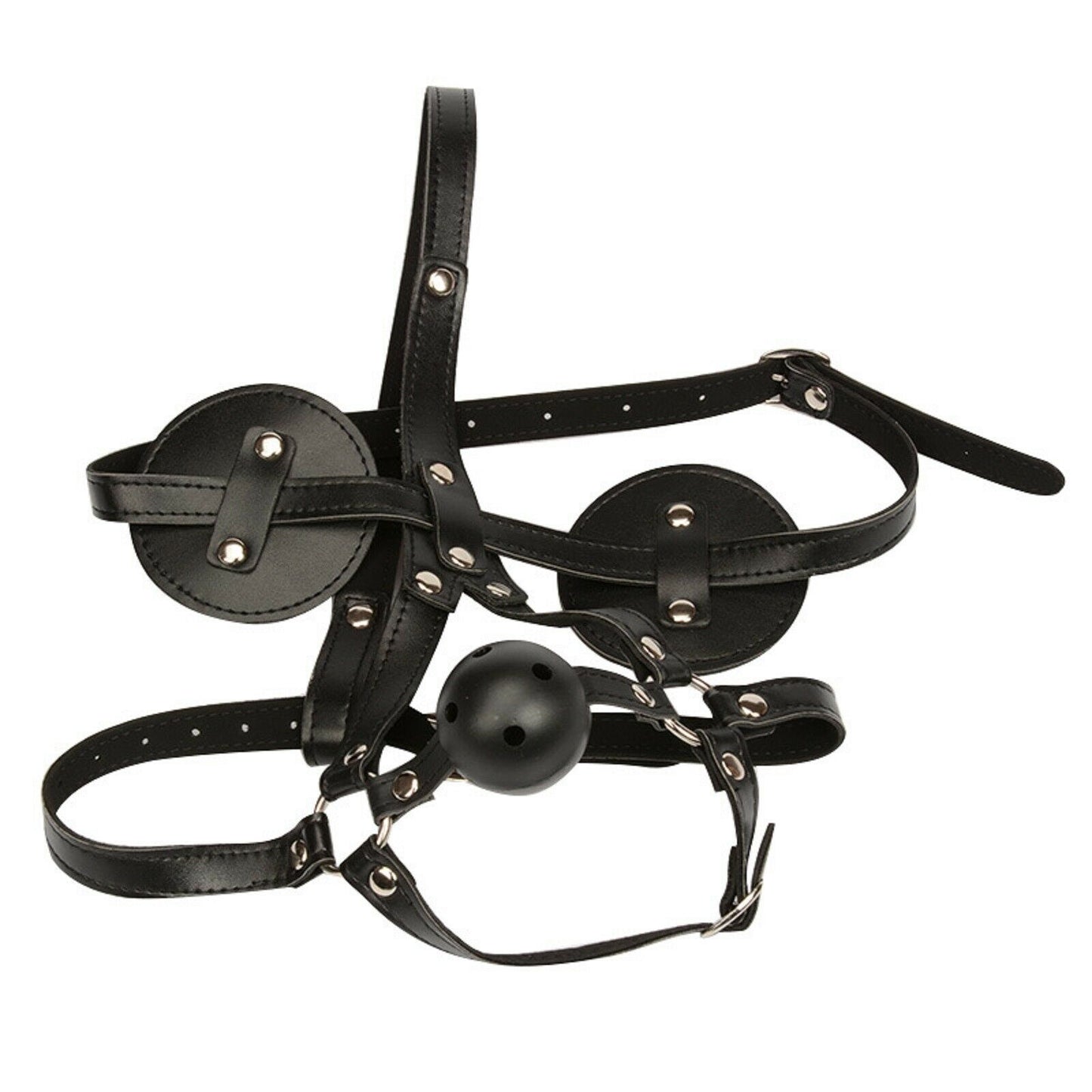 BDSM Bondage Mouth Gag Ball Blindfold Fetish Set Full Head Harness Sex Toy NEW