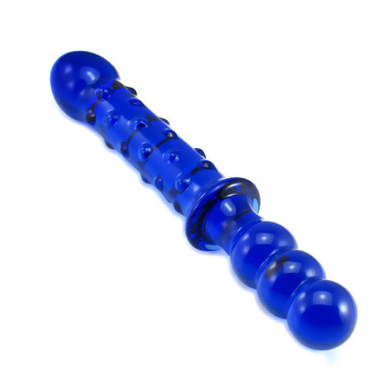 23cm Blue Glass Dildo Dong Textured Thruster Anal Plug Beads Butt Plug Sex Toy